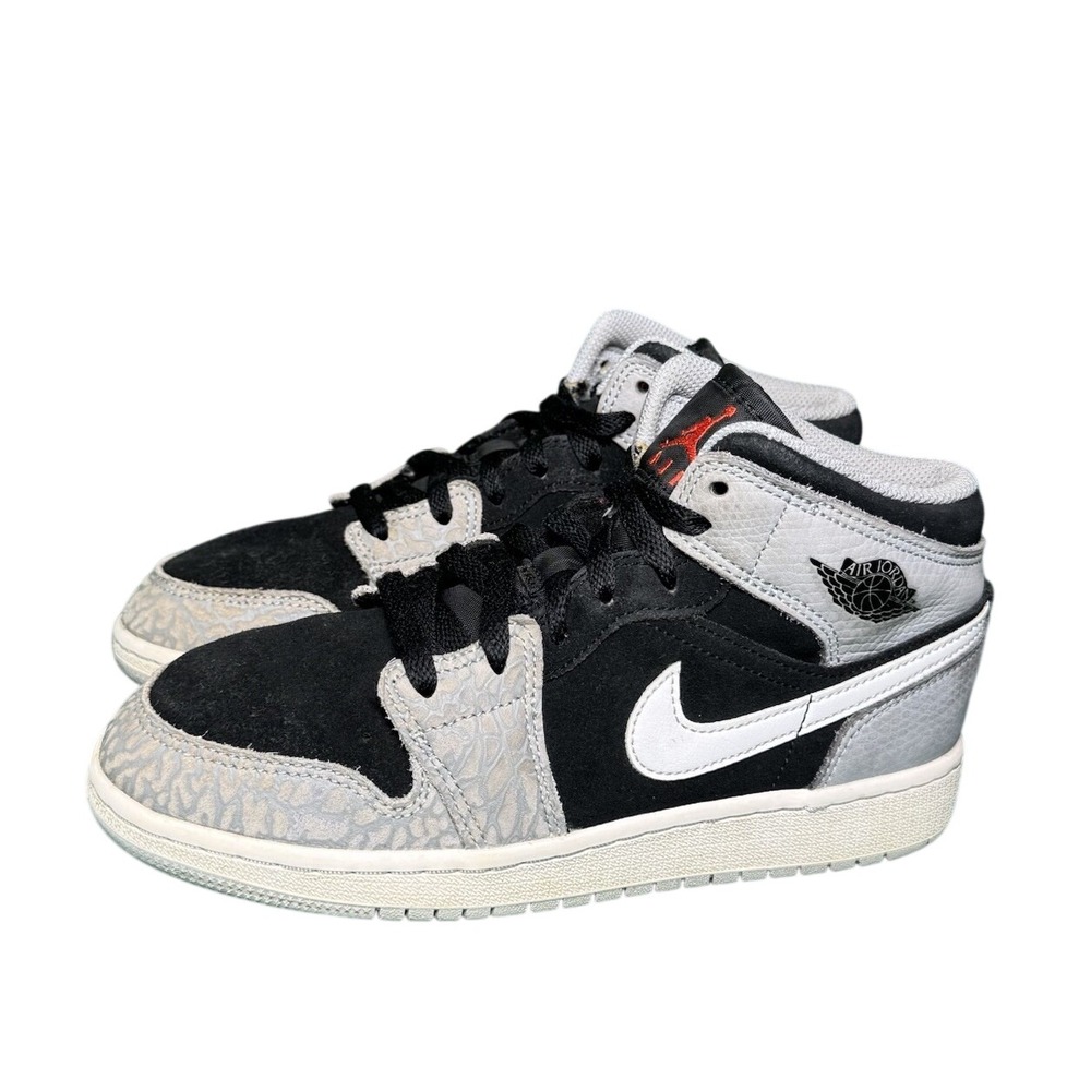 Jordan 1 Mid SE Elephant Print GS Black Grey‎ DM6216-016 Size 4.5Y Sneaker